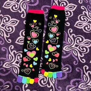 Black Toe Socks with Neon Heart Pattern